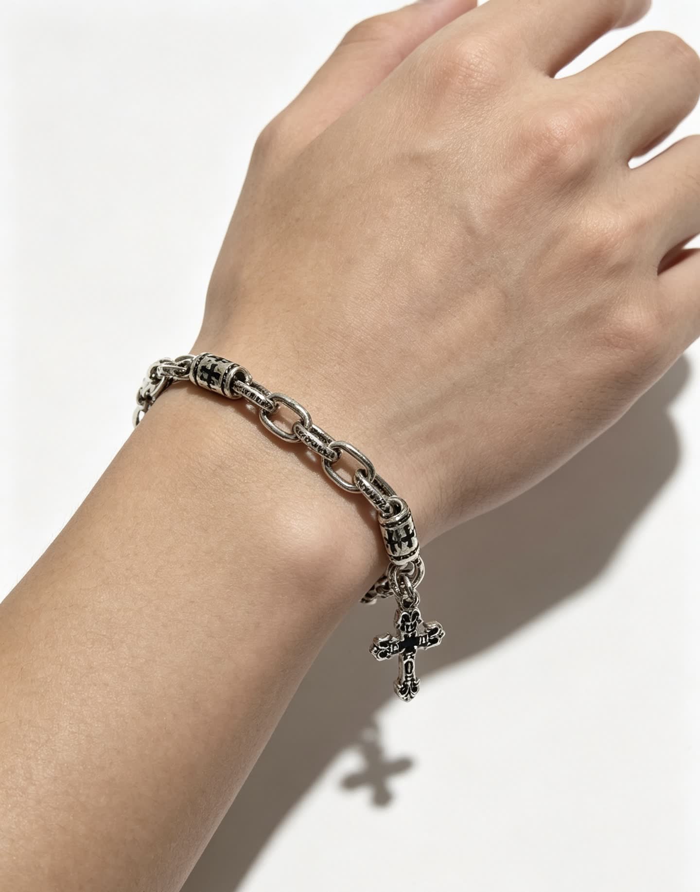Chrome Hearts 925 Sterling Silver Cross Charm Bracelet